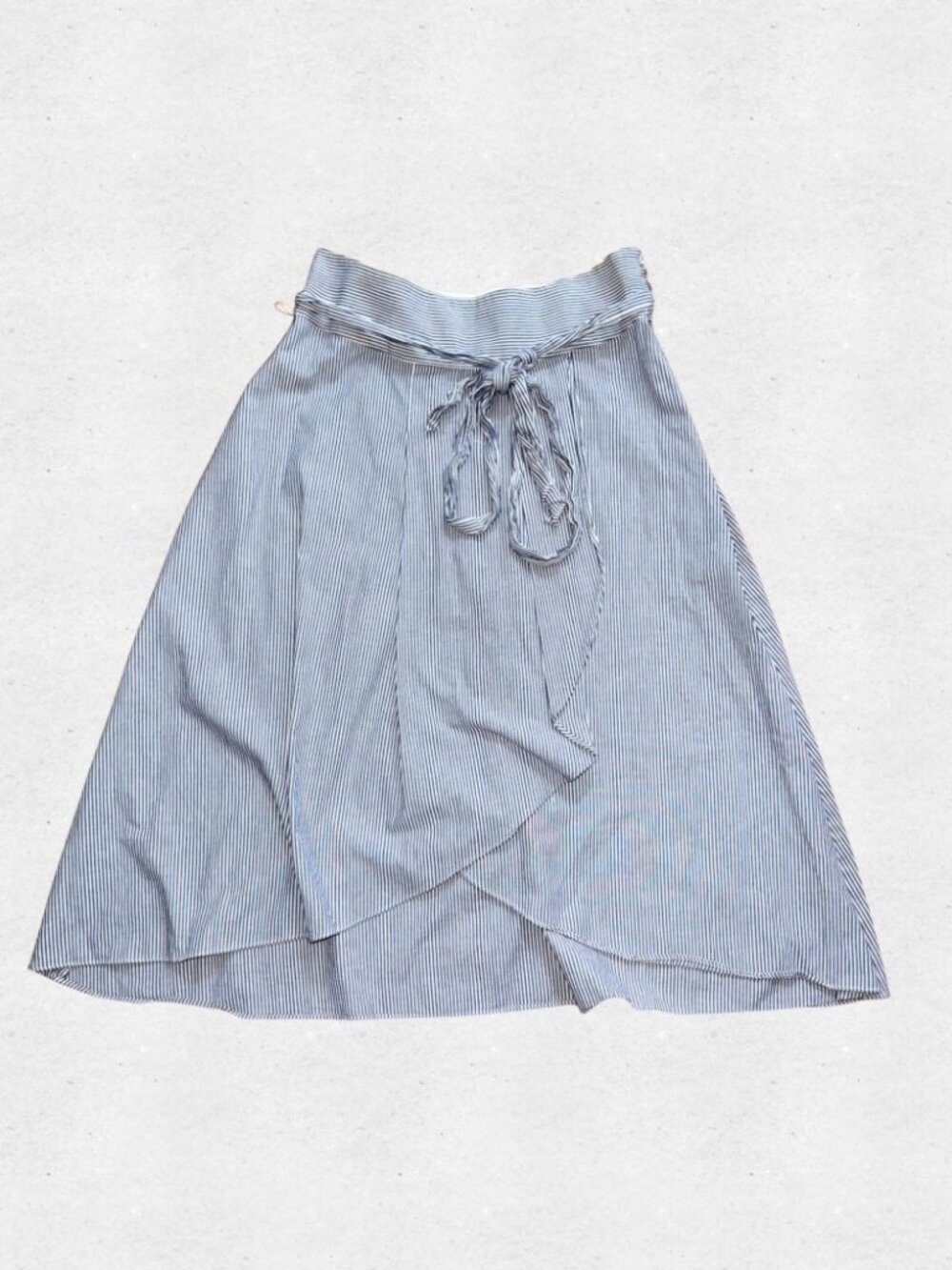 Rachel Rachel Roy Blue White Pinstripe Tulip Wrap Midi Skirt Size 10 Tie Belt